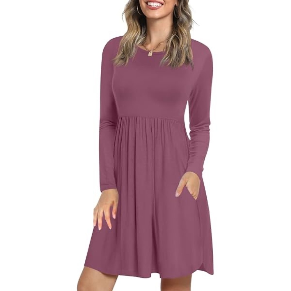 NWT Set of 3 Longyuon Blue Pink & White Long Sleeve Scoop Neck Dress W/Pockets L